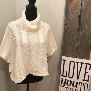 Cable Knit Sweater Cowl Neck, cream with Buttons